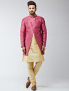 Sojanya Men Gold Toned & Pink Self Design Sherwani Set