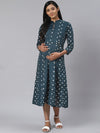 Anayna Women Navy Blue & White Printed Pure Cotton Maternity A-Line Dress