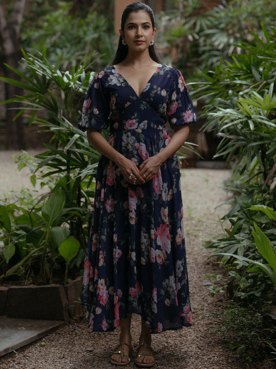 anayna Women Floral Printed Fit & Flare Ethnic Dress