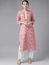 Yufta Women Pink Printed Keyhole Neck Flared Sleeves Sequinned Kurta - S