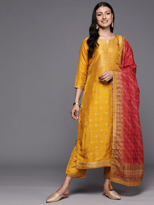 Libas Floral Embroidered Kurta with Trousers & With Dupatta