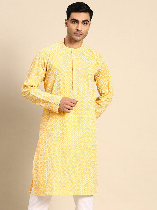 Anouk Geometric Embroidered Mandarin Collar Kurta