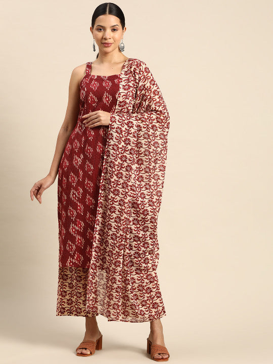 Printed Regular Pure Cotton Kurta with Trousers & With Dupatta
