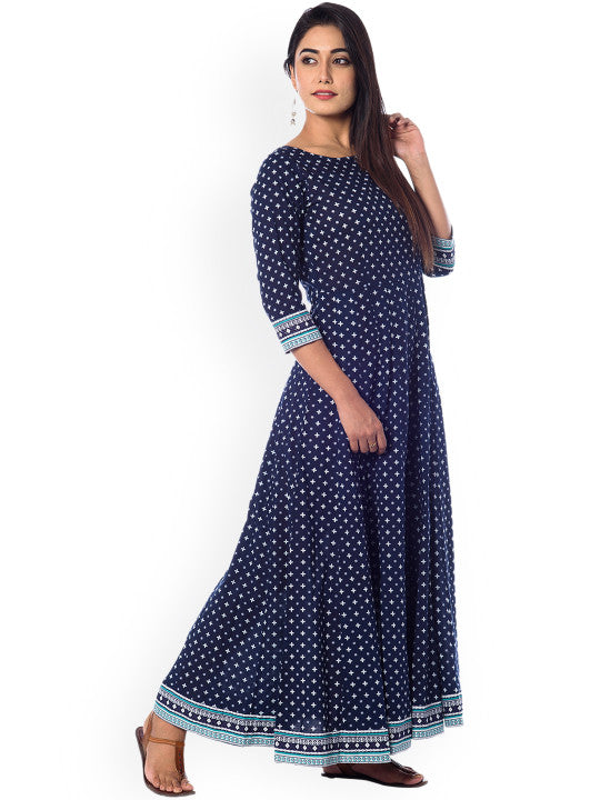 Women Navy Blue Printed Maxi Dress