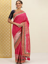 House of Pataudi Fuchsia Pink & Silver Ethnic Motifs Sequinned Jashn Banarasi Saree