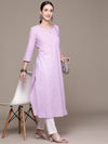 ISHIN Womens Cotton Blend Lavender Bandhani Printed A-Line Kurta