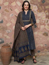 Sangria Floral Printed Pure Cotton Straight Kurta With Trousers & Dupatta