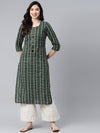 PIROH Womens Cotton Stripe Print Straight Kurta Green