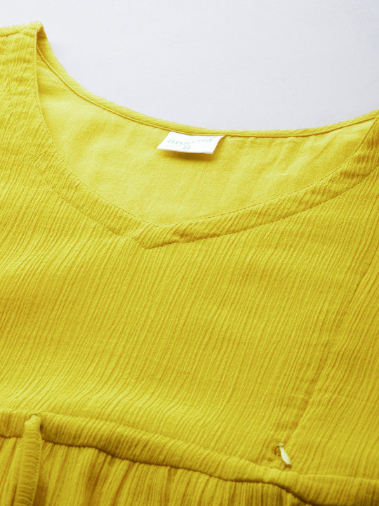 Women Lime Green Solid Tiered Maternity A-Line Dress