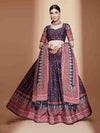 Odette Multicolor Chinon Semi Stitched Lehenga with Unstitched Blouse (Set of 3)