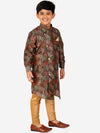 Pro Ethic Style Developer Boys Brown Floral Printed Pure Silk Kurta with Pyjamas