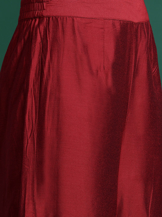 Sangria Ethnic Motifs Brocade Patterned V-Neck Kurta with Sharara & Dupatta