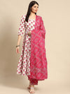 Anayna Women White Ethnic Motifs Printed Pure Cotton Kurta with Trousers & Dupatta