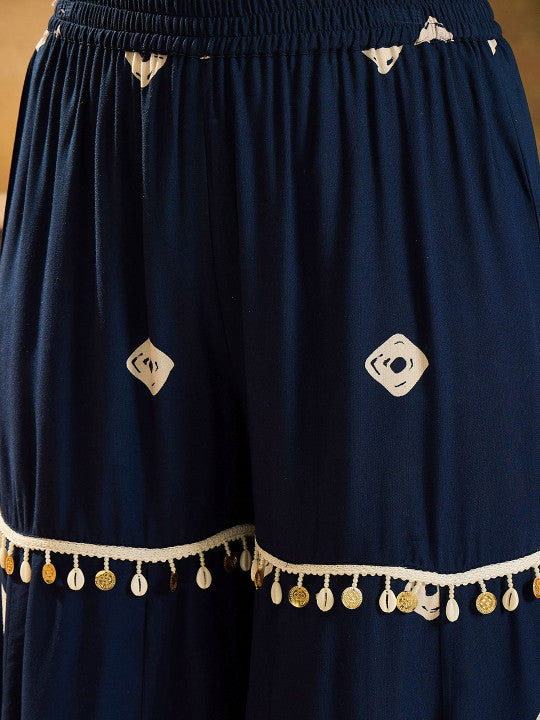 Sangria Bandhej Printed Kaftan Tube Top & Sharara Set