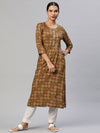 PIROH Womens Rayon Ethnic Print Straight Kurta - Brown