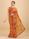 Sangria Mustard & Red Floral Sequinned Pure Georgette Saree