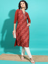 Vishudh Rust Ethnic Motif Printed Straight Kurta