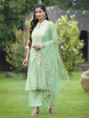 Juniper Women Green Floral Chanderi Silk Kurta with Palazzos & With Dupatta