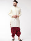 Sojanya Men Cream Coloured & Maroon Self Design Kurta with Dhoti Pants