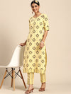 Sangria Women Yellow Ethnic Motifs Printed Kurta with Trousers