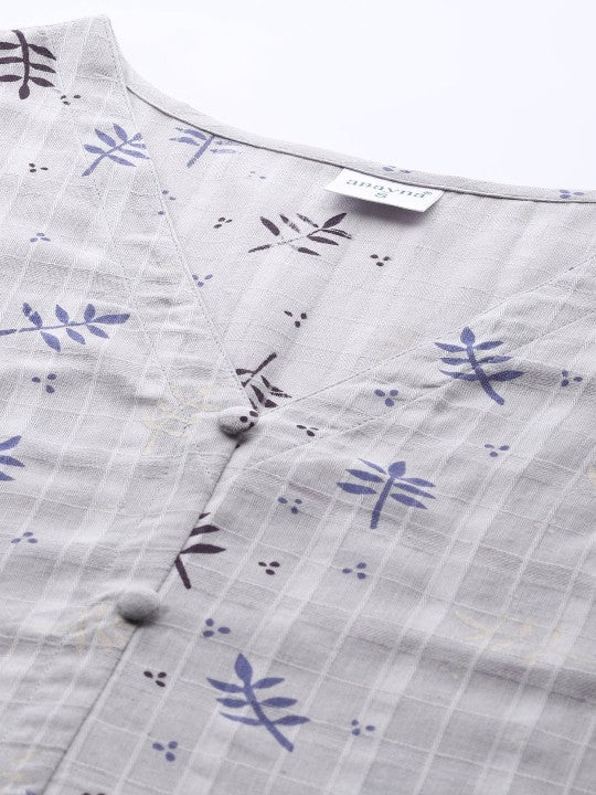 anayna Women Grey & Blue Ethnic Motifs Printed Kurta with Palazzos
