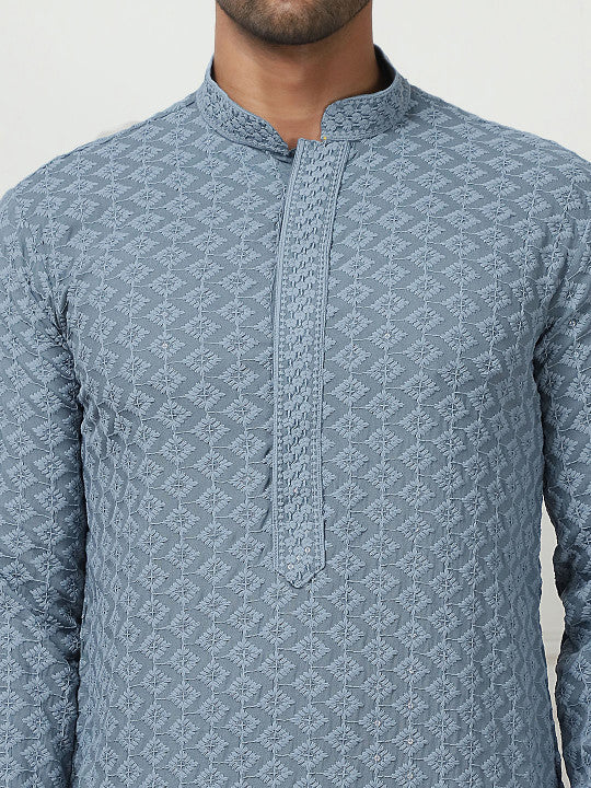 Anouk Grey Ethnic Motifs Embroidered Sequined Kurta