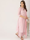 Libas Women Pink & Silver Printed Kurta with Palazzos & Dupatta