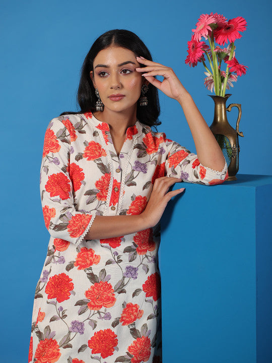 anayna Women Floral Printed Cotton Kurta