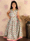 Vastramay Girls Blue & Pink Printed Angrakha Style Printed Ready to Wear Lehenga Set