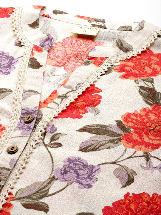 anayna Women Floral Printed Cotton Kurta