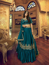 Odette Blue Silk And Satin Semi Stitched Lehenga With Unstitched Blouse (Set of 3)