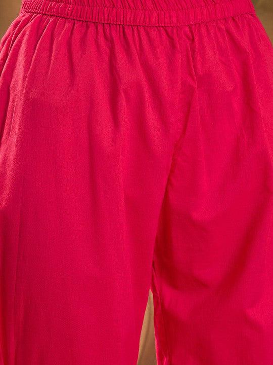 Sangria Floral Printed V Neck Pure Cotton Straight Kurta With Trousers & Dupatta