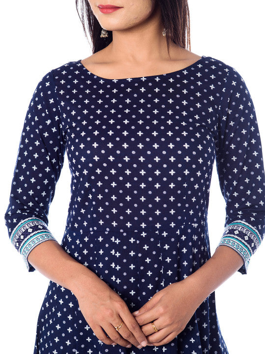 Women Navy Blue Printed Maxi Dress