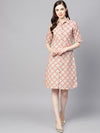 Anayna Women Beige & Pink Printed Shirt Dress