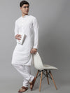 Jompers Men White Embroidered Chikankari Pure Cotton Kurta with Churidar