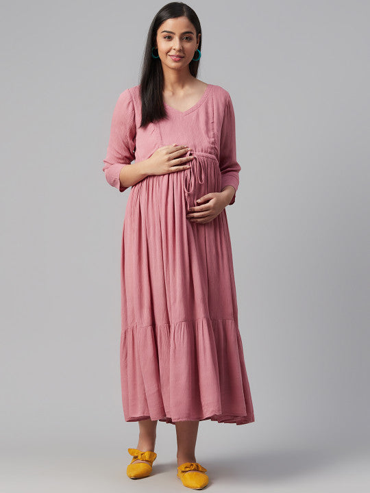 anayna Rose A-Line Tiered Cotton Maternity Dress