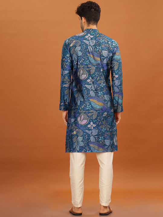 Anouk Mandarin Collar Floral Printed Straight Kurta