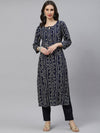 PIROH Womens Rayon Bandhani Print Straight Kurta - Ink Blue