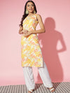 Myshka Floral Printed Sleeveless Straight Kurta