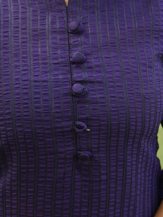 Purple Embroidered Regular Straight Kurta with Trousers & Dupatta