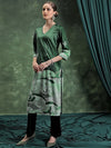 Vishudh Green Abstract Woven Design V-Neck Straight Kurta