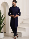 Sojanya Men Navy Blue Solid Pathani Kurta with Salwar