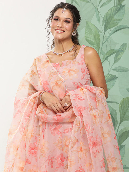 anayna Floral Printed Empire Gotta Patti Kurta with Trousers & With Dupatta