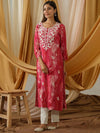 Sangria Abstract Printed and Embroidered Straight Kurta