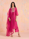 Likha Pink Garden Groove Chanderi Embroidered Kurta Pant & Dupatta LIKSKD303 (Set of 3)