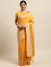 Janasya Yellow Paisley Woven Design Linen Blend Heavy Work Kanjeevaram Saree