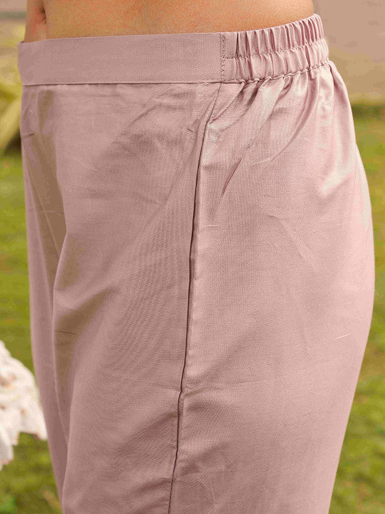 Tikhi Imli Floral Embroidered Pure Cotton Kurta With Trousers & Dupatta