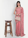 Kasee Pink & Green Floral Sequinned Pure Chiffon Saree