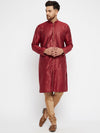 Vastramay Men Maroon Solid Thread Work Jacquard Kurta