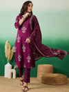 Sangria Printed Pure Cotton Straight Kurta With Trousers & Dupatta